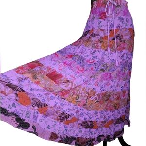 Vintage patchwork purple midi floral skirt